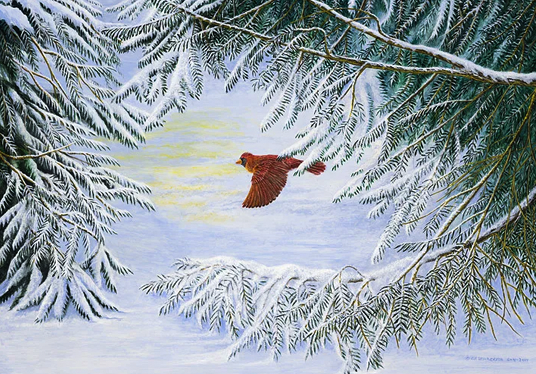 Cardinal Painting by C.F. Lawrenson entitled: Portal to a Fleeting Moment